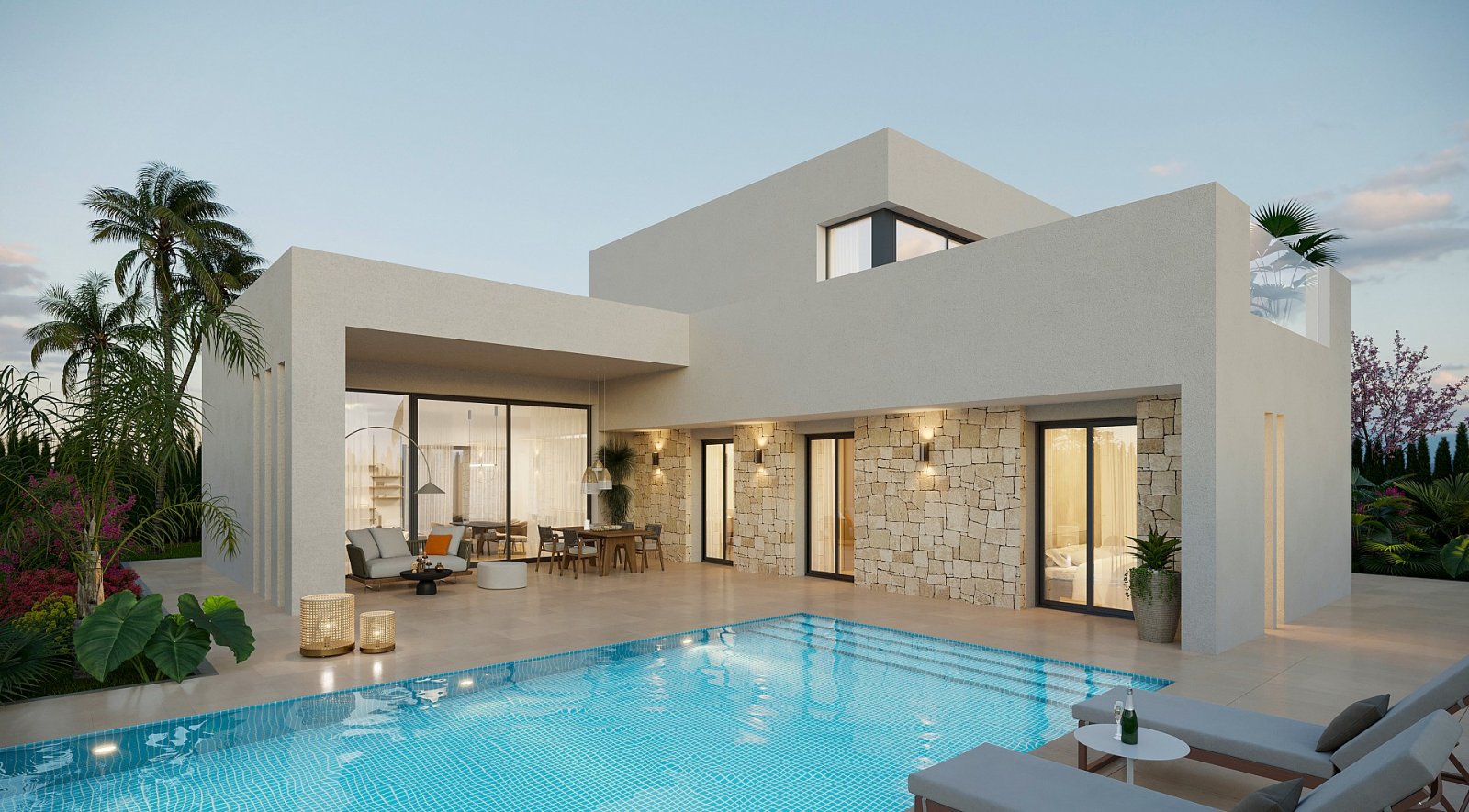 Moderne Stone Homes mit Pool und eigenem Grundstück