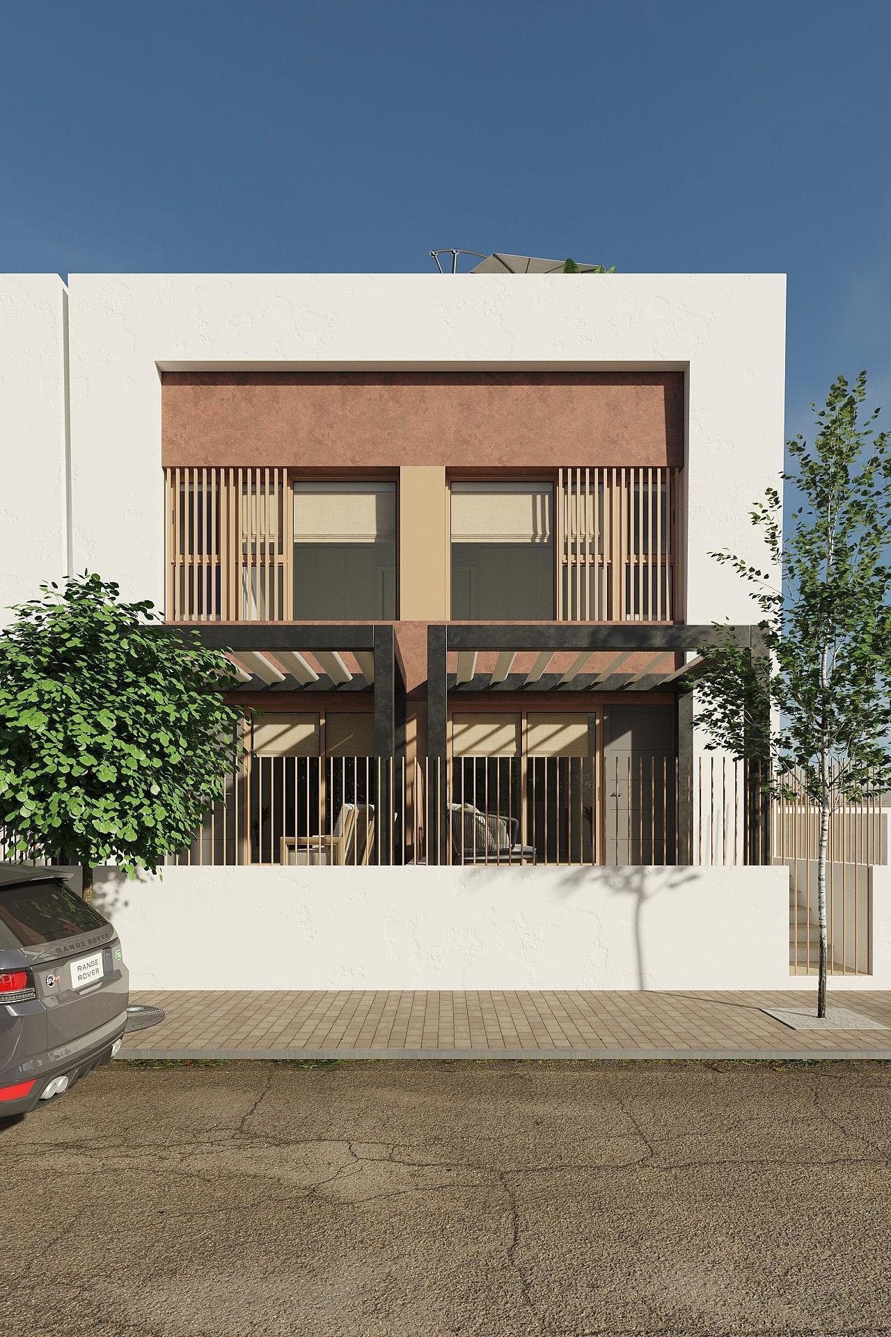 Modernes Zuhause mit Pool und Parkplatz