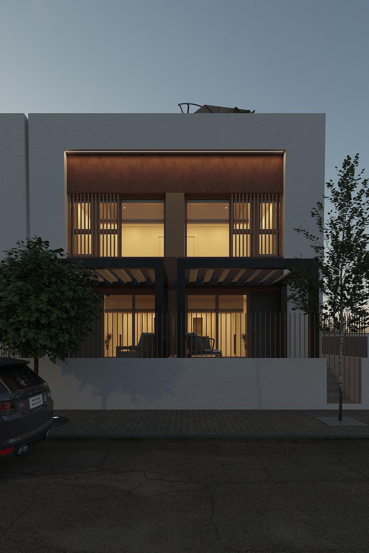 Modernes Zuhause mit Pool und Parkplatz