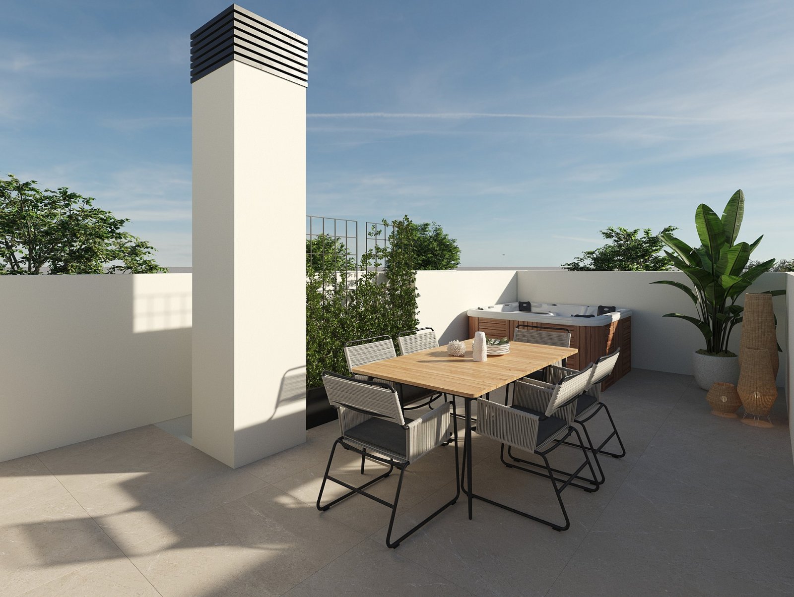 Modernes Zuhause mit Pool und Parkplatz