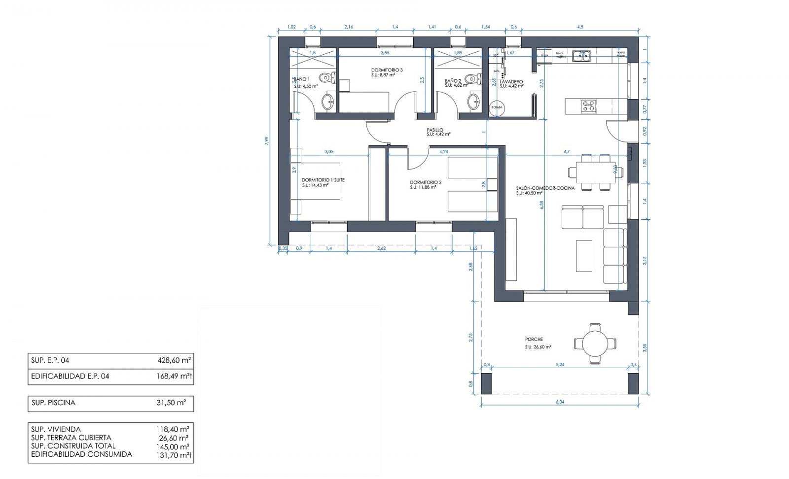 Moderne Villa mit Pool & 3 Schlafzimmern