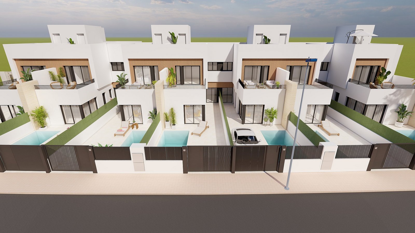 Santiago de la Ribera: Mediterraner Wohntraum: Reihenvilla mit Pool & 3 Schlafzimmern in ruhiger Lage 