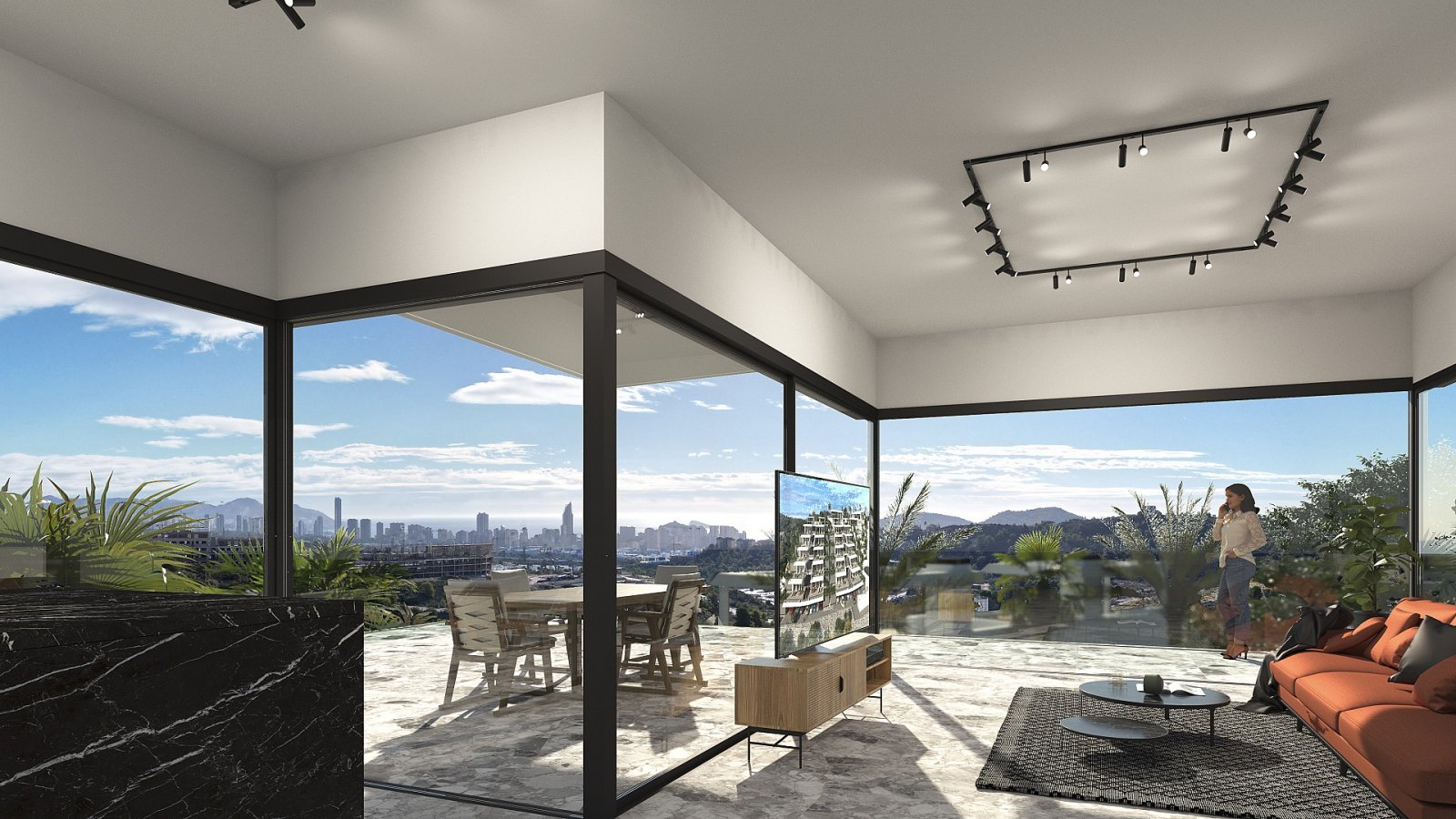 Luxusvilla mit Meerblick und Skyline-Panorama