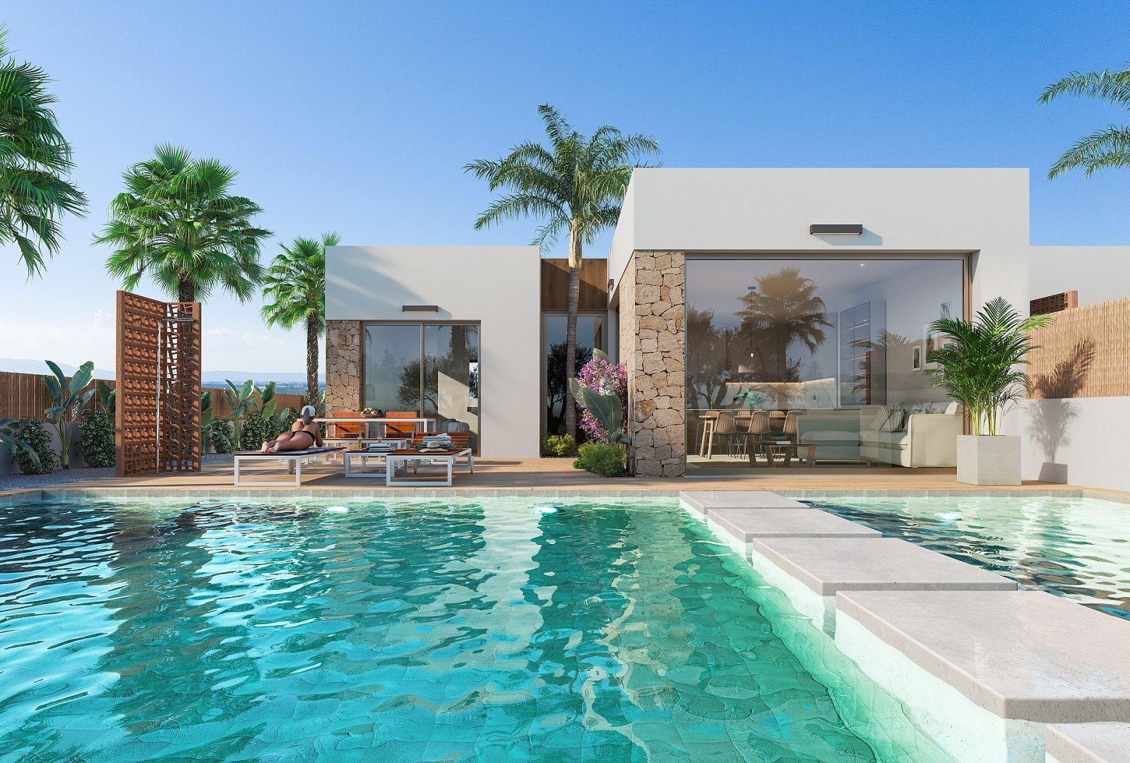 Los Alcazares: Moderne Design-Villa mit privatem Pool und traumhaftem Panoramablick 