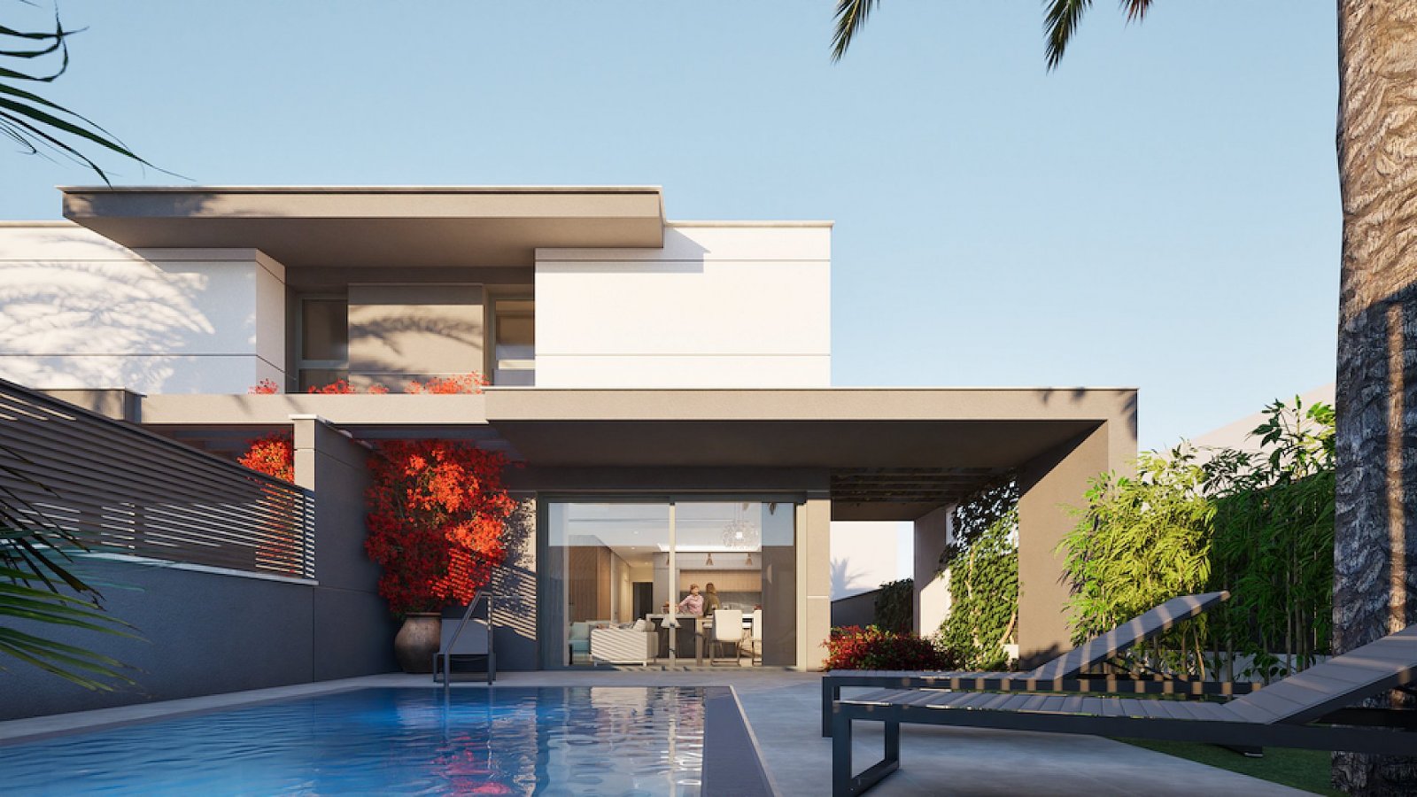 Los Nietos: Moderne Villa mit Dachterrasse und Meerblick 
