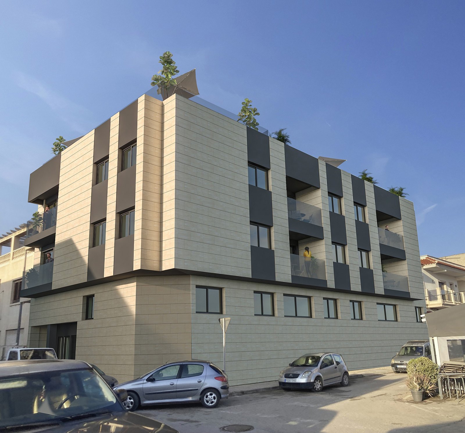 Modernes Apartment mit Terrasse und Dachpool