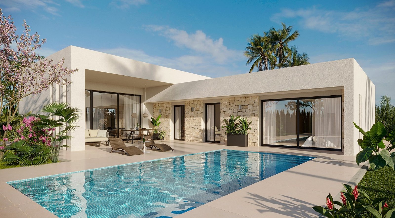 Moderne Stone Homes mit Pool und eigenem Grundstück