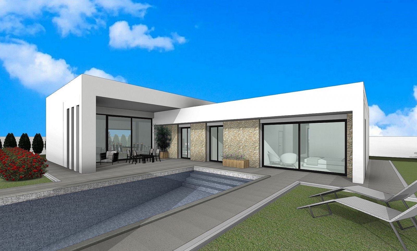 Moderne Stone Homes mit Pool und eigenem Grundstück
