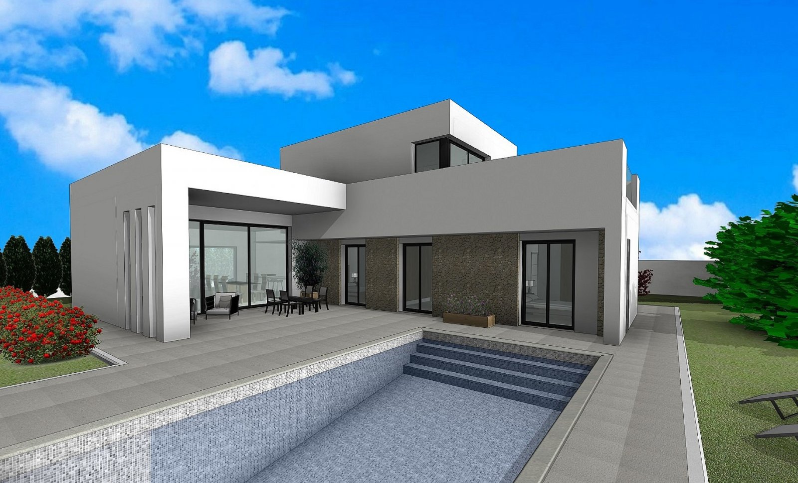 Moderne Stone Homes mit Pool und eigenem Grundstück