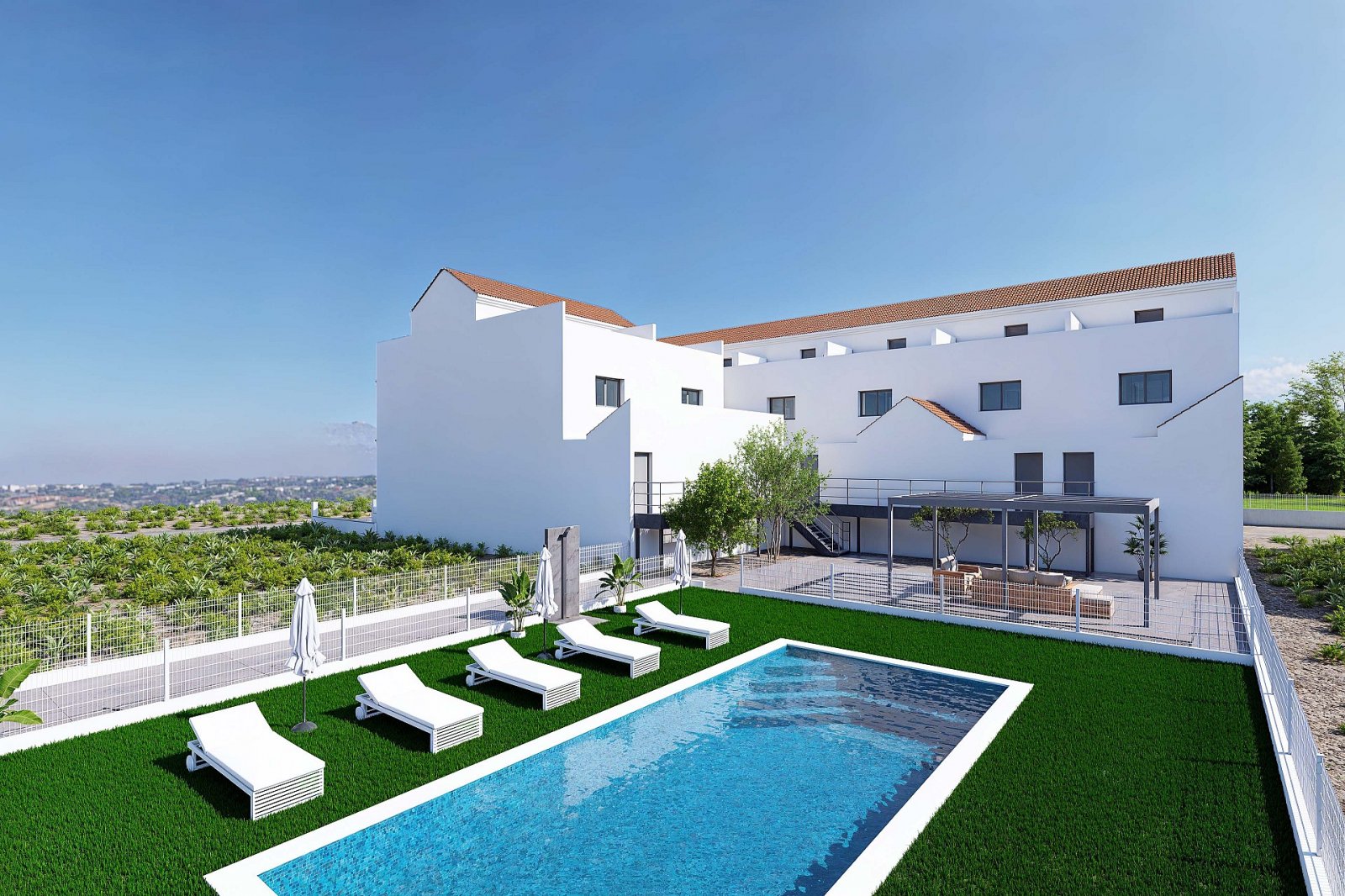 Moderne Reihenvilla mit 4 Schlafzimmern, Gemeinschaftspool & Tiefgarage
