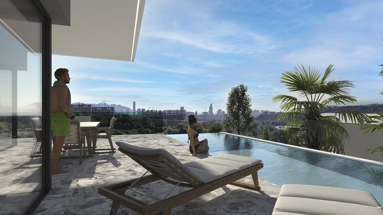Luxusvilla mit Meerblick und Skyline-Panorama