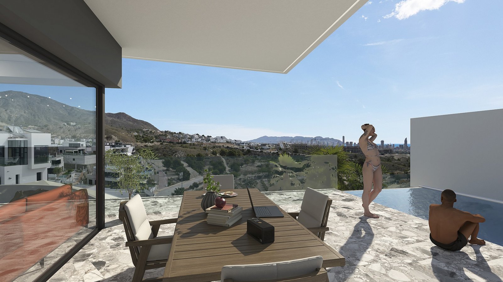 Luxusvilla mit Meerblick und Skyline-Panorama