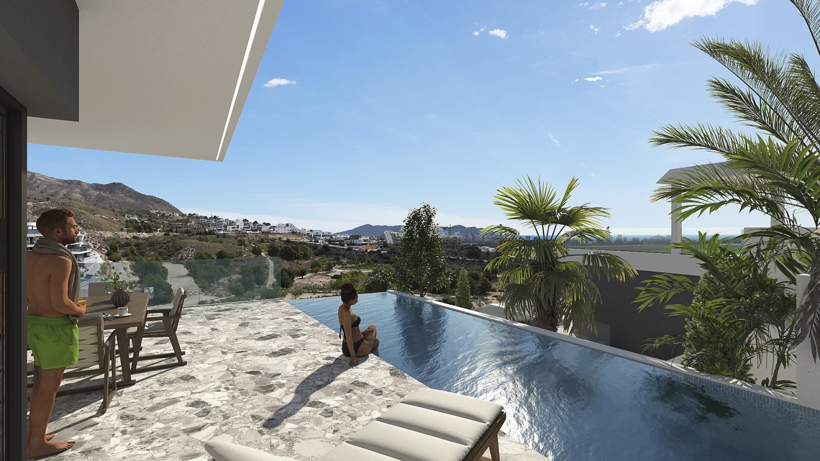 Luxusvilla mit Meerblick und Skyline-Panorama