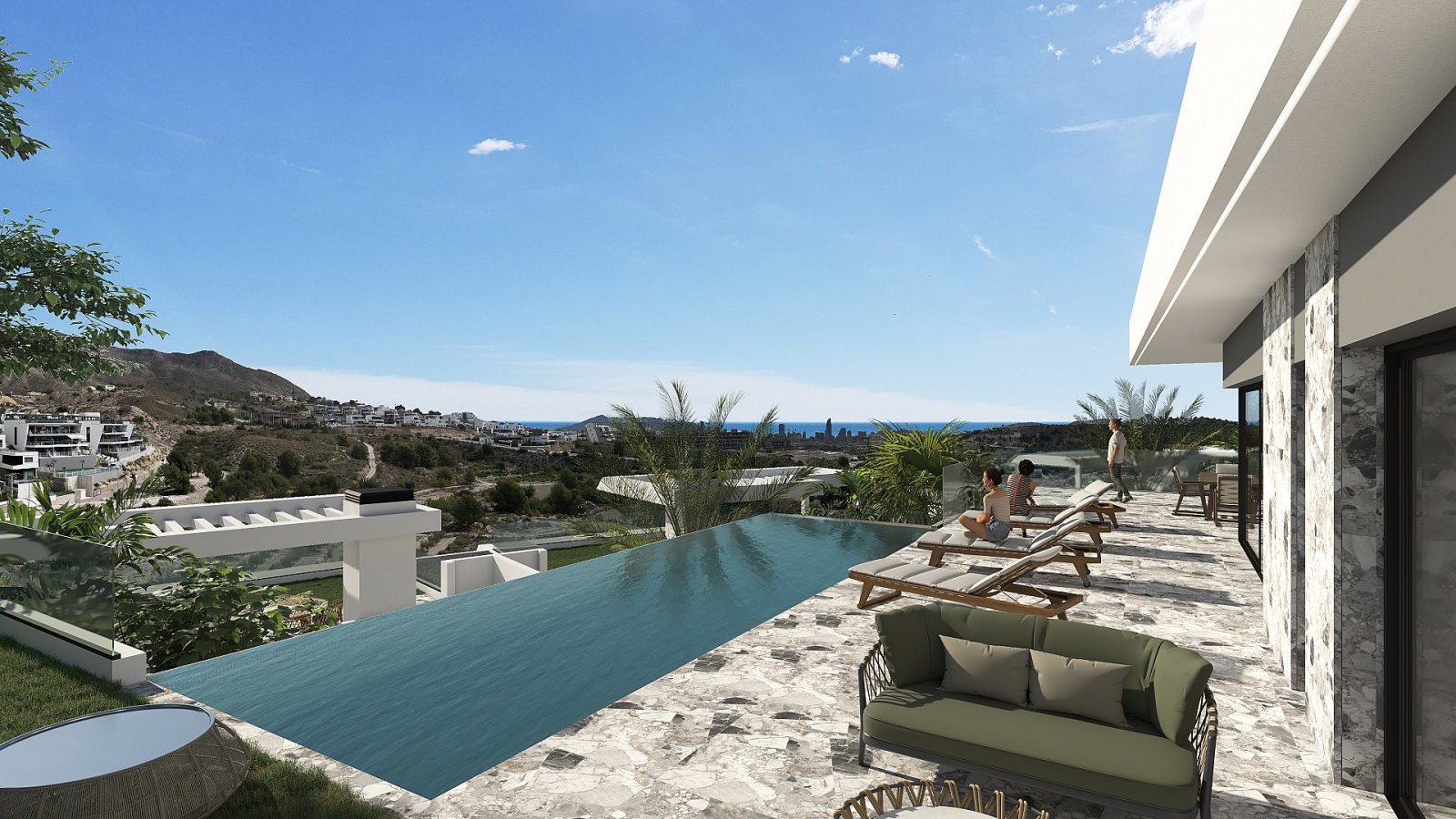 Luxusvilla mit Meerblick und Skyline-Panorama
