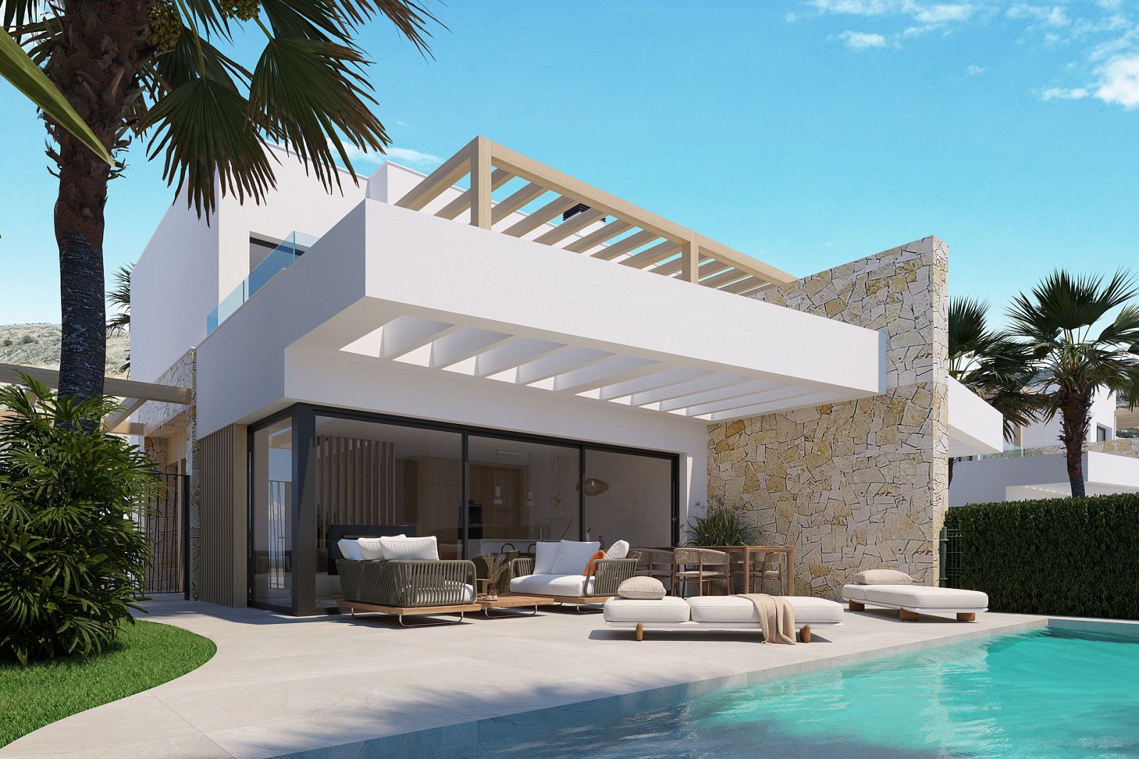 <p>Terraced villa provided with 3 Bedrooms and 2 Bathrooms, private swimming pool and parking space on own plot. </p><p>The new phase of semi-detac...
