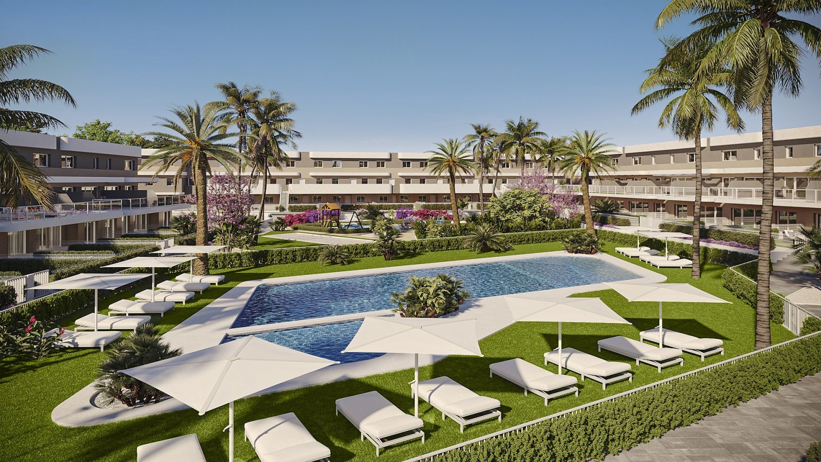 <p>Apartment with garden provided with 3 Bedrooms and 2 Bathrooms, communal swimming pool and underground parking space. </p><p>The homes offer spe...