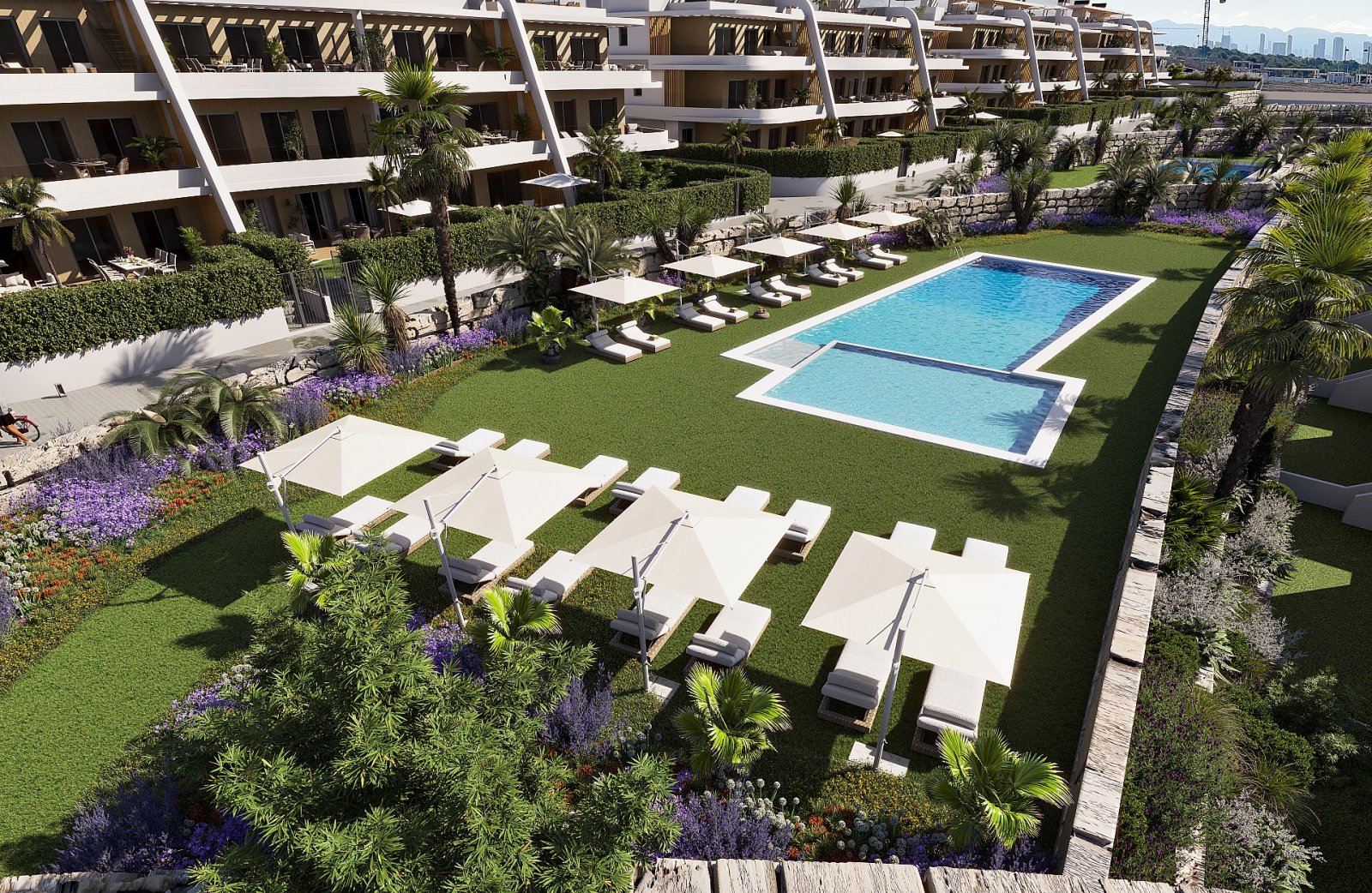 Finestrat: <p>Apartments - solarium provided with 3 Bedrooms and 2 Bathrooms, communal swimming pool and underground parking space with storage room. </p><p>L... 
