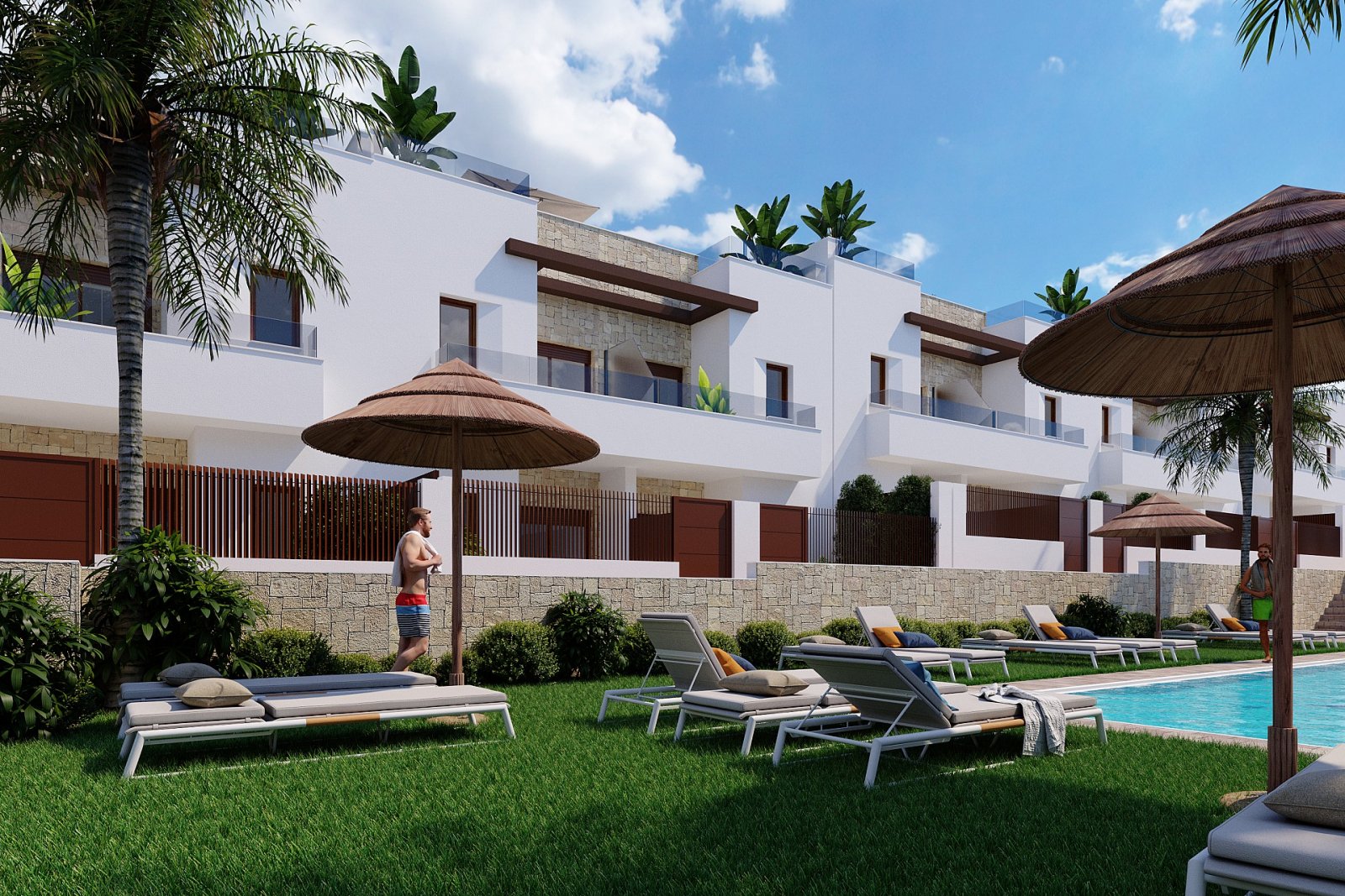 <p>Terraced villa provided with 3 Bedrooms and 3 Bathrooms, communal swimming pool and parking spot. </p>