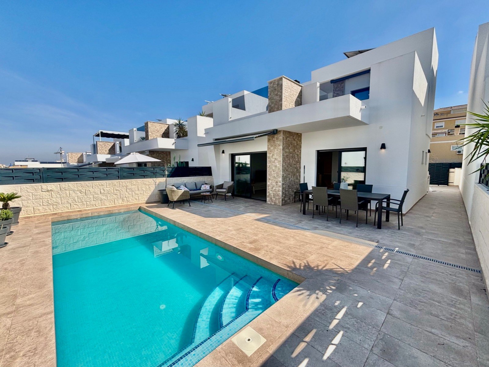   This Modern, East and West Facing, Two Bedroom Detached Villa in Benijofar is located within a highly sought-after area on the Costa Blanca South...