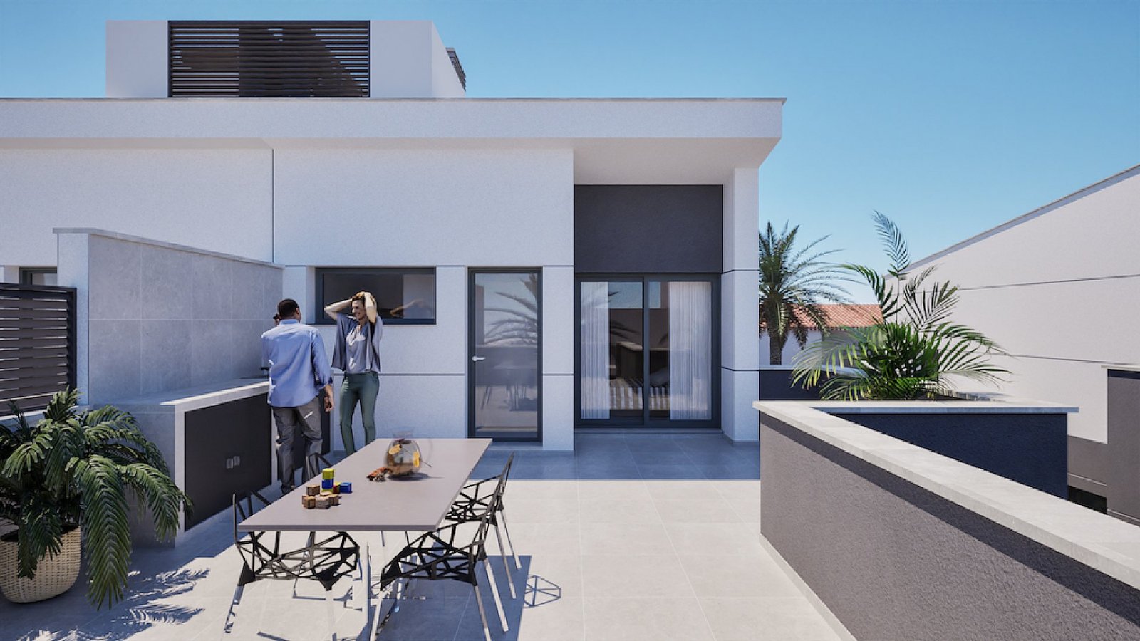 Moderne Villa mit Dachterrasse und Meerblick