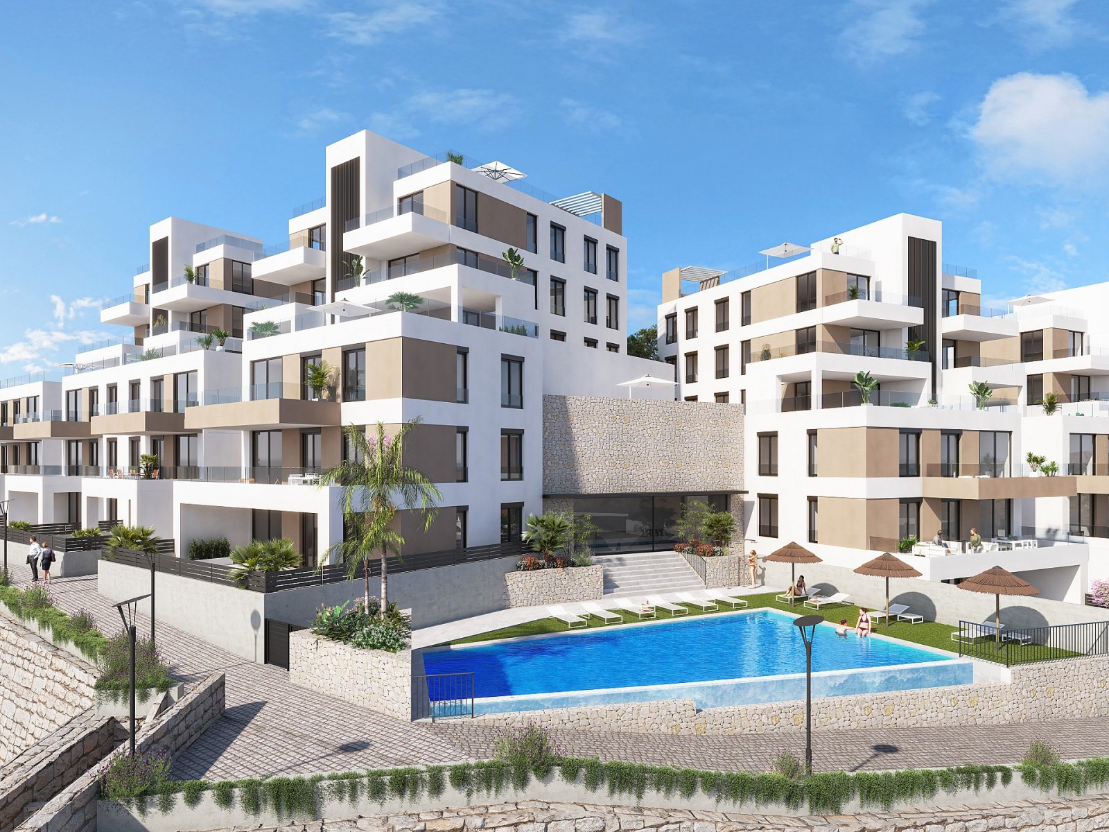 <p>Apartments - solarium provided with 3 Bedrooms and 2 Bathrooms, inside & outside swimming pool and underground parking space with storage room. ...