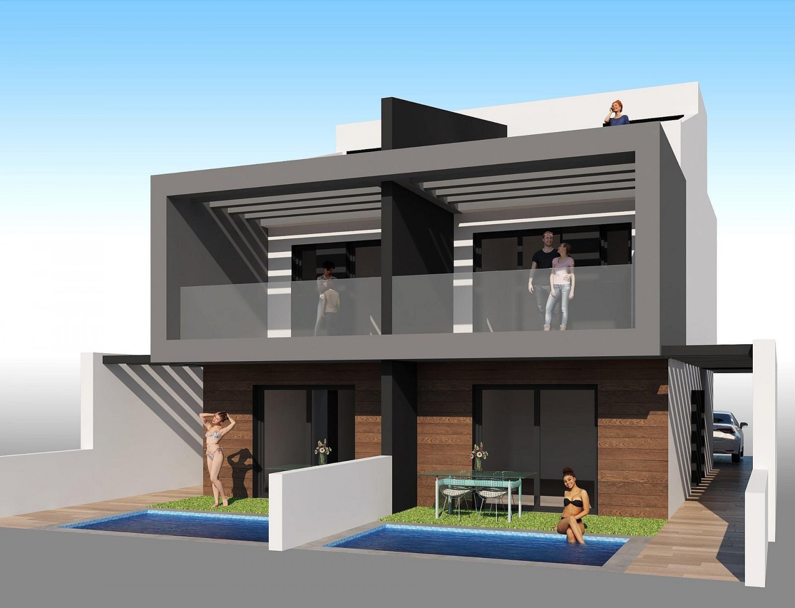 <p>Terraced villa provided with 3 Bedrooms and 3 Bathrooms, private swimming pool and parking space on own plot. </p><p>Each villa is thoughtfully ...
