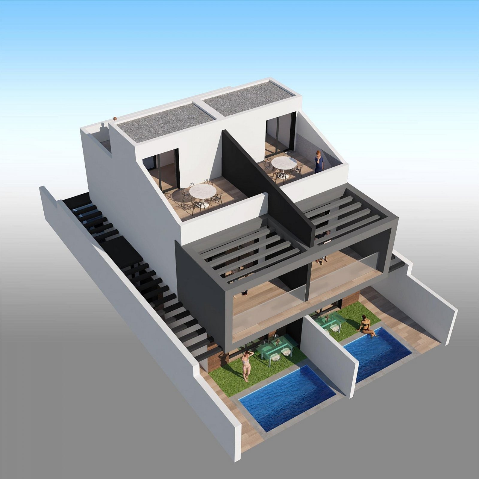 <p>Terraced villa provided with 3 Bedrooms and 3 Bathrooms, private swimming pool and parking space on own plot. </p><p>Each villa is thoughtfully ...