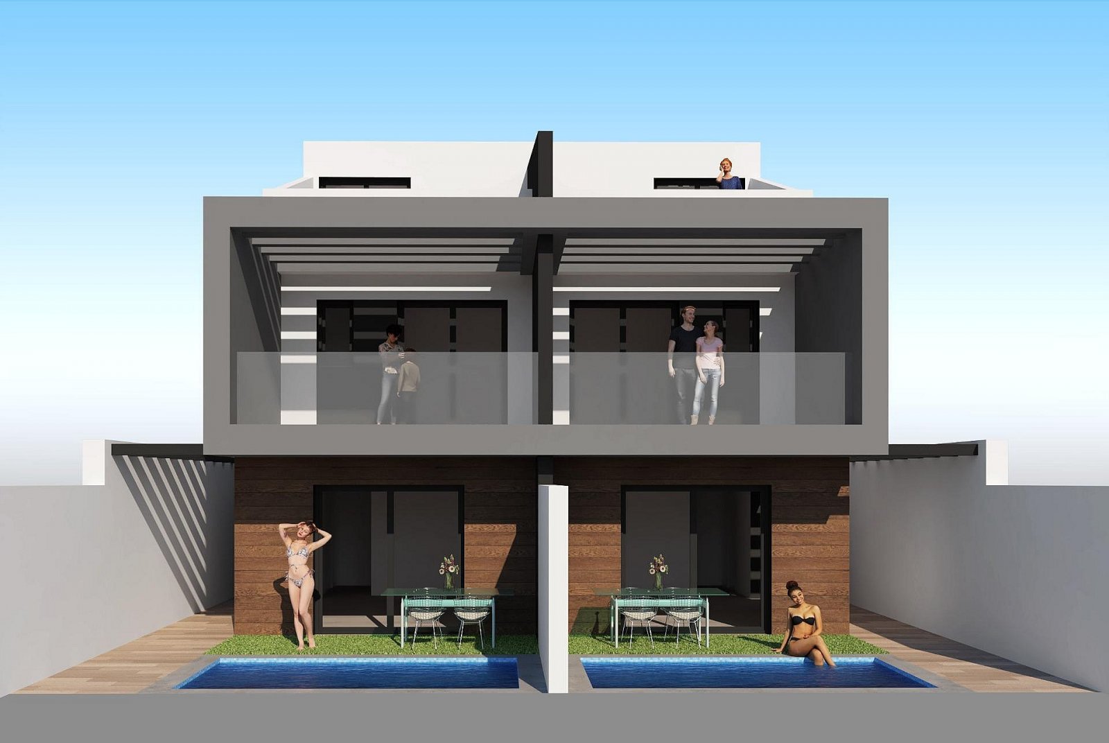 <p>Terraced villa provided with 3 Bedrooms and 3 Bathrooms, private swimming pool and parking space on own plot. </p><p>Each villa is thoughtfully ...