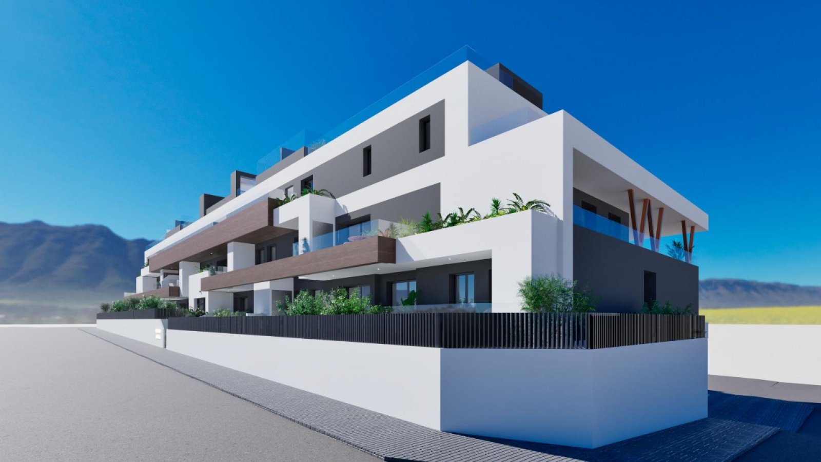 <p>Apartment with terrace provided with 2 Bedrooms and 2 Bathrooms, communal swimming pool and optional underground parking space. </p><p>One of th...