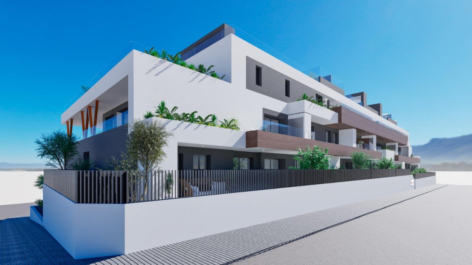 <p>Apartment with terrace provided with 2 Bedrooms and 2 Bathrooms, communal swimming pool and optional underground parking space. </p><p>One of th...