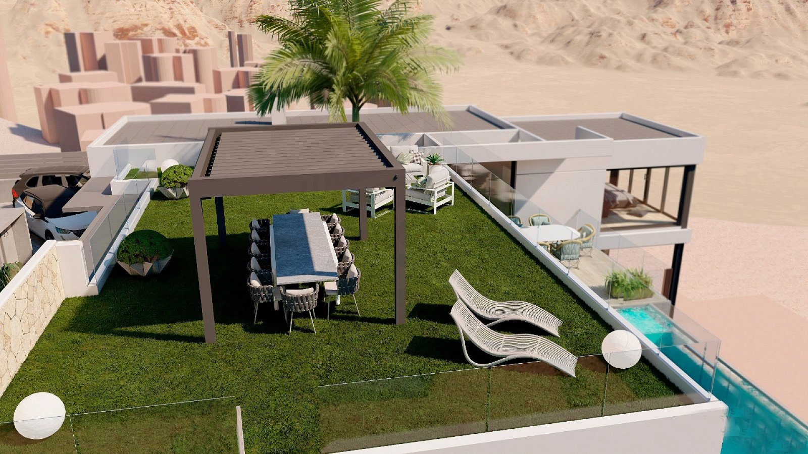 <p>Villa provided with 4 Bedrooms and 4 Bathrooms, heated swimming pool and parking space on own plot. </p><p>Located on the second line of the pre...