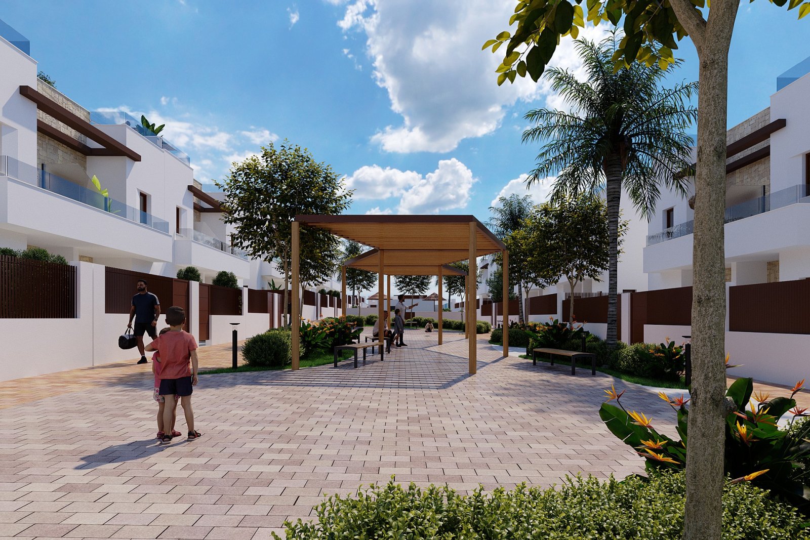 <p>Terraced villa provided with 3 Bedrooms and 3 Bathrooms, communal swimming pool and parking spot. </p>