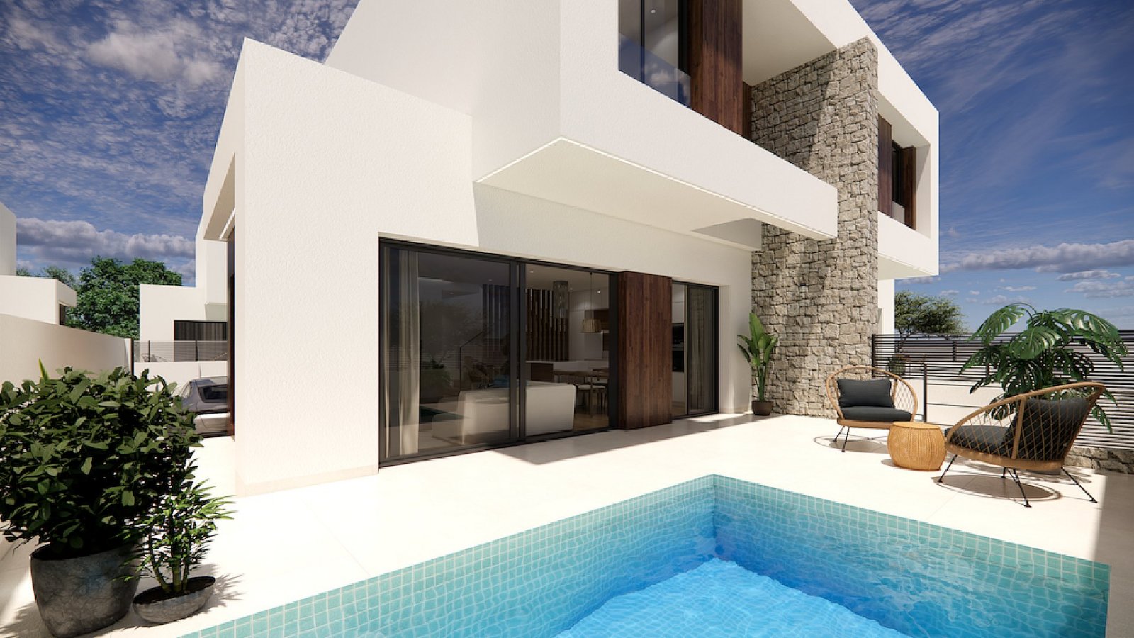 <p>Terraced villa provided with 3 Bedrooms and 3 Bathrooms, private swimming pool and parking space on own plot. </p><p>Small-scale complex with 8 ...