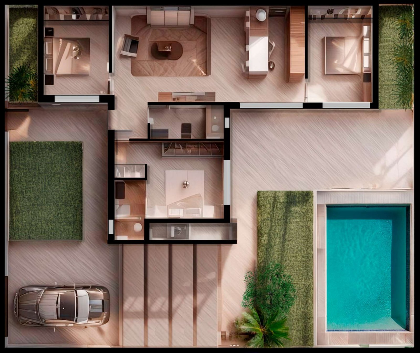 Moderne ebenerdige Luxusvilla mit Pool
