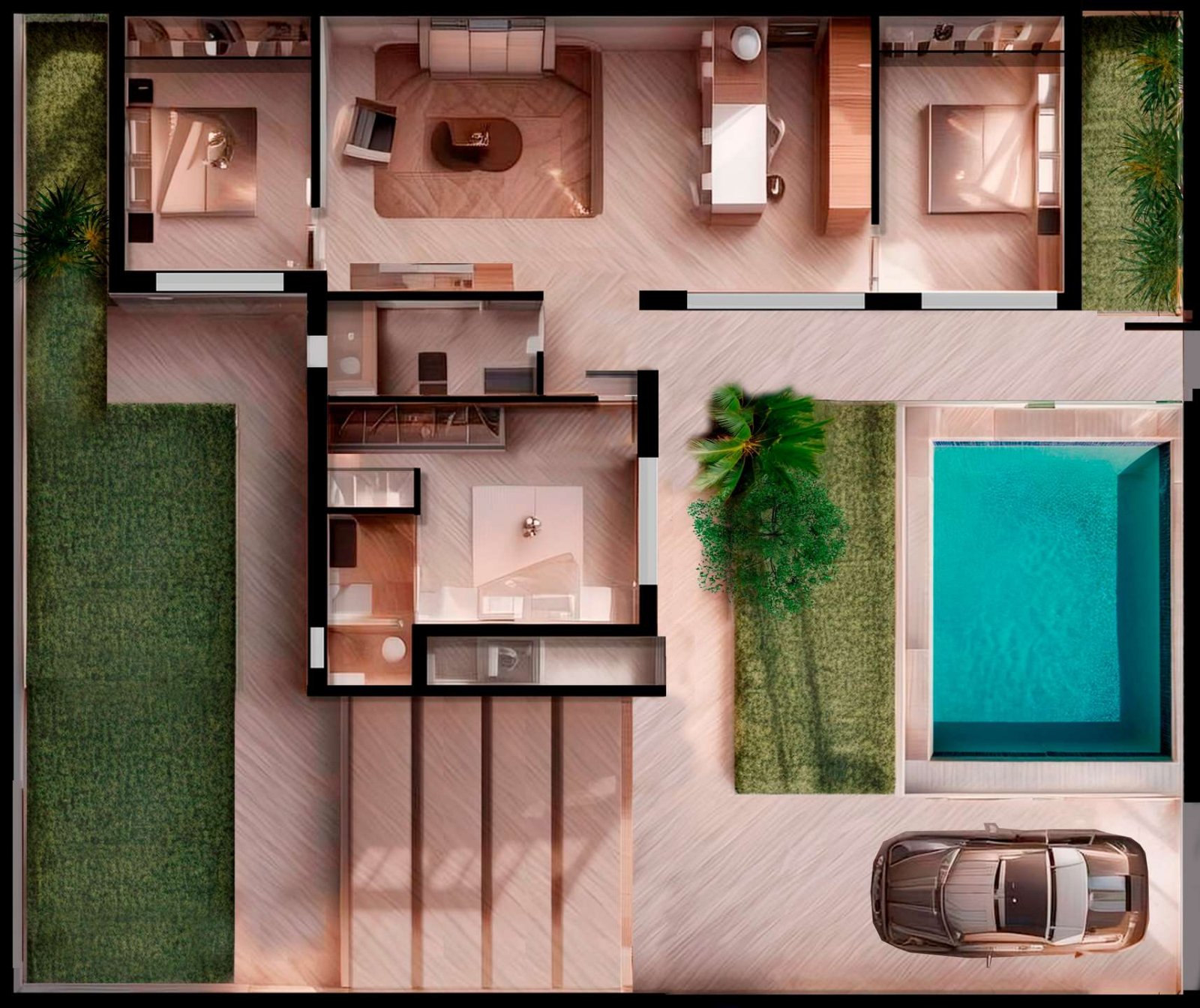 Moderne ebenerdige Luxusvilla mit Pool